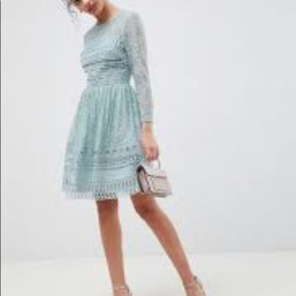 ASOS Design Mint Green Lace Mini Skater Dr… - Picture 2 of 4